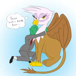 Size: 900x900 | Tagged: safe, artist:paoguu, derpibooru import, gilda, oc, oc:anon, gryphon, human, annoying, duo, dweeb, hug, human on griffon snuggling, image, png