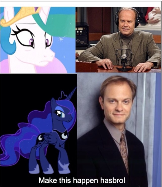 Size: 644x743 | Tagged: derpibooru import, exploitable meme, frasier, frasier crane, image macro, make it happen, meme, niles crane, princess celestia, princess luna, safe