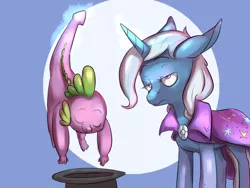 Size: 1280x960 | Tagged: annoyed, artist:imsokyo, daily sleeping spike, inconvenient, inconvenient spike, safe, sleeping, spike, trixie, trixie is not amused, unamused