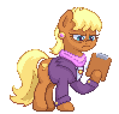 Size: 396x380 | Tagged: safe, artist:mrponiator, derpibooru import, ms. harshwhinny, pony, animated, clipboard, clothes, ear piercing, female, frown, glare, hoof hold, mare, piercing, pixel art, professionalism, reading, simple background, solo, transparent background, unamused