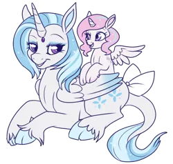 Size: 482x459 | Tagged: safe, artist:lulubell, derpibooru import, majesty, princess celestia, alicorn, classical unicorn, pony, alicornified, cloven hooves, colored hooves, duo, female, filly, foal, g1, g4, leonine tail, mare, prone, race swap, simple background, transparent background, unshorn fetlocks