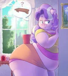 Size: 583x654 | Tagged: suggestive, artist:secretgoombaman12345, derpibooru import, edit, diamond tiara, anthro, pig, ask chubby diamond, ass, bbw, belly, belly button, bench, big belly, breasts, butt, christopher walken, chubby diamond, cup, diamond thighara, fat, fat boobs, female, huge butt, image, impossibly large belly, impossibly large butt, large butt, midriff, muffin top, obese, pigified, png, red solo cup, shelf, solo, solo female, species swap, the ass was fat, thighs, thunder thighs, window