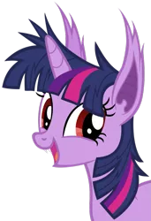Size: 739x1081 | Tagged: safe, artist:magister39, derpibooru import, twilight sparkle, bat pony, pony, bat ponified, cute, fangs, female, happy, hilarious in hindsight, mare, open mouth, race swap, simple background, smiling, solo, transparent background, twibat, vector