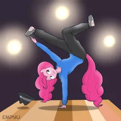 Size: 1000x1000 | Tagged: ambiguous facial structure, anthro, artist:empyu, breakdancing, derpibooru import, pinkie pie, rapper pie, safe, solo