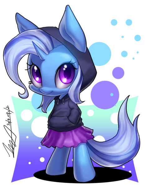 Size: 2304x2949 | Tagged: safe, artist:jggjqm522, derpibooru import, trixie, pony, unicorn, bipedal, clothes, female, hoodie, mare, skirt, solo, vector