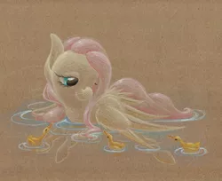 Size: 1280x1045 | Tagged: safe, artist:getchanoodlewet, derpibooru import, fluttershy, duck, solo, traditional art