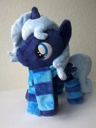 Size: 720x960 | Tagged: artist:riracreations, clothes, derpibooru import, filly, irl, photo, plushie, princess luna, safe, scarf, socks, solo, striped socks, woona