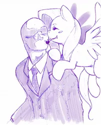 Size: 1032x1280 | Tagged: artist needed, safe, derpibooru import, fluttershy, oc, oc:anon, human, pegasus, pony, blushing, cute, eyes closed, female, heart, kissing, mare, monochrome, simple background, smooch
