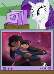 Size: 564x771 | Tagged: safe, derpibooru import, rarity, exploitable meme, i wish she'd beat her chest when doing this, image, korra, meme, obligatory pony, png, the legend of korra, tomboy with a girly streak, tv meme