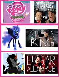 Size: 348x454 | Tagged: artist:mickeymonster, chaos is magic, comparison chart, derpibooru import, edgar allan poe, epic rap battles of history, king sombra, nightmare moon, safe, stephen king, tea