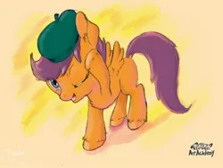 Size: 1024x768 | Tagged: safe, artist:osakaoji, derpibooru import, scootaloo, beret, cute, cutealoo, solo