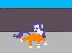 Size: 3507x2550 | Tagged: artist:spellboundcanvas, clothes, derpibooru import, prison, prisoner, prison outfit, rarity, safe, shackles