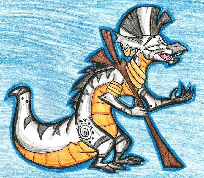 Size: 1180x1030 | Tagged: artist:krazykari, artist:secoh2000, derpibooru import, dragon, dragonified, safe, solo, traditional art, zebra, zecora