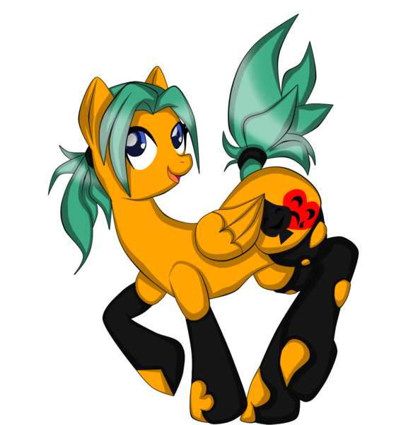 Size: 1079x1142 | Tagged: safe, artist:fourze-pony, derpibooru import, oc, unofficial characters only, pegasus, pony, card suits, female, green hair, kneesocks, mare, orange, solo