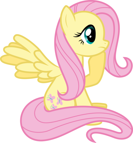 Size: 6400x6884 | Tagged: absurd resolution, artist:parclytaxel, derpibooru import, fluttershy, raised hoof, safe, simple background, sitting, solo, spread wings, .svg available, thinking, transparent background, vector