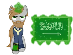 Size: 3000x2268 | Tagged: safe, derpibooru import, edit, oc, oc:littlepip, unofficial characters only, pony, unicorn, fallout equestria, fanfic, clothes, fanfic art, female, flag, glowing horn, horn, islam, magic, mare, pipbuck, saudi arabia, shahada, shitposting, simple background, solo, telekinesis, transparent background, vault suit