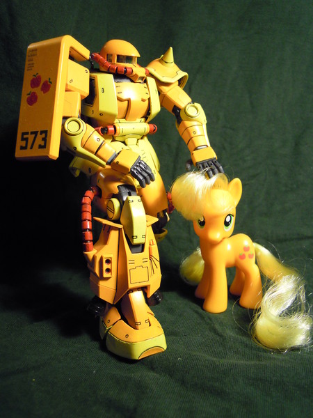 Size: 3000x4000 | Tagged: applejack, artist:ocasohalva, brushable, derpibooru import, gundam, gunpla, high mobility type zaku ii, mobile suit, mobile suit gundam, safe, toy, zaku