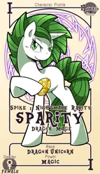 Size: 800x1399 | Tagged: safe, artist:vavacung, derpibooru import, oc, oc:sparity, unofficial characters only, dracony, hybrid, pony, comic:crazy future, female, interspecies offspring, mahou sensei negima, mare, negima, offspring, pactio card, parent:rarity, parent:spike, parents:sparity, solo