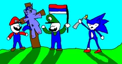 Size: 1309x695 | Tagged: safe, artist:paul1920, derpibooru import, pony, 1000 hours in ms paint, crossover, crucifixion, hate art, hater, ms paint, sonic the hedgehog, sonic the hedgehog (series)