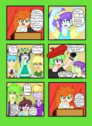 Size: 1700x2338 | Tagged: safe, artist:oneovertwo, derpibooru import, applejack, aqua blossom, blueberry cake, bright idea, cherry crash, cloudy kicks, drama letter, golden hazel, starlight, velvet sky, watermelody, equestria girls, background human, comic, patricia water melody, watermelody's campaign