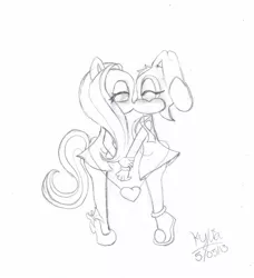 Size: 854x935 | Tagged: anthro, artist:tomahawklegend, creamshy, cream the rabbit, crossover, crossover shipping, female, fluttershy, foalcon, heart, lesbian, shipping, sonic the hedgehog (series), suggestive