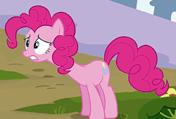 Size: 627x427 | Tagged: safe, derpibooru import, screencap, pinkie pie, earth pony, pony, too many pinkie pies, animated, cropped, female, image macro, invisible stallion, long neck, mare, meme, solo, worried
