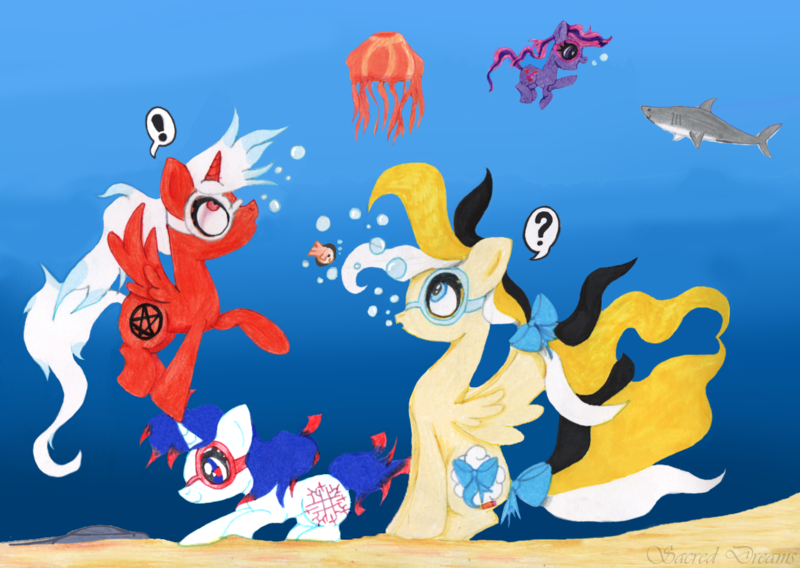 Size: 1278x908 | Tagged: safe, artist:sacred-dreams, derpibooru import, oc, unofficial characters only, bubble, swimming, underwater