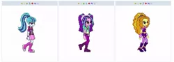 Size: 615x218 | Tagged: safe, derpibooru import, adagio dazzle, aria blaze, sonata dusk, equestria girls, rainbow rocks, adoragio, ariabetes, cute, desktop ponies, juxtaposition, pixel art, the dazzlings