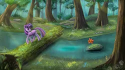 Size: 1920x1080 | Tagged: safe, artist:sycreon, derpibooru import, twilight sparkle, twilight sparkle (alicorn), alicorn, pony, crepuscular rays, female, flower, forest, mare, nature, open mouth, outdoors, river, scenery, smiling, solo, walking, wallpaper