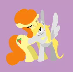 Size: 334x328 | Tagged: safe, artist:bunnimation, derpibooru import, carrot top, derpy hooves, golden harvest, pegasus, pony, blushing, female, hug, mare