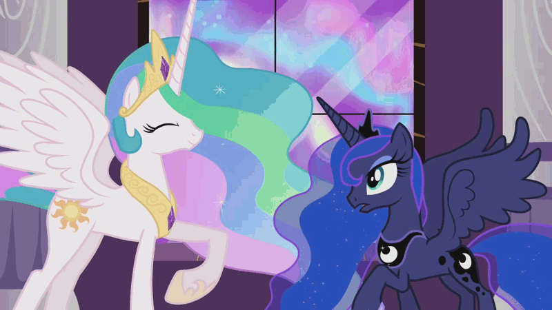 Size: 1280x720 | Tagged: animated, aurora borealis, aurora crystialis, bonding, canterlot castle, crystal empire, cute, cutelestia, derpibooru import, ethereal mane, eyes closed, horns are touching, lunabetes, pillar, princess celestia, princess luna, royal sisters, safe, screencap, sisterly love, sisters, sparkly mane, spread wings, starry mane, sweet dreams fuel, the crystal empire, window, wings