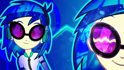 Size: 1024x576 | Tagged: safe, artist:abion47, artist:digiteku, artist:mrbarthalamul, derpibooru import, vinyl scratch, equestria girls, rainbow rocks, glasses, headphones, looking at you, vector, wallpaper