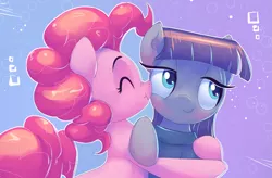 Size: 1999x1313 | Tagged: safe, artist:gsphere, derpibooru import, maud pie, pinkie pie, earth pony, pony, boop, clothes, cute, diapinkes, eyes closed, female, hug, mare, maudabetes, nose wrinkle, noseboop, scrunchy face, sisterly love, sisters, smiling, when she smiles