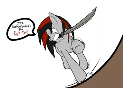 Size: 1400x1000 | Tagged: safe, artist:facade, derpibooru import, oc, oc:facade, unofficial characters only, pony, fallout equestria, mouth hold, running, sword, totally not blackjack, vulgar, wakizashi, weapon