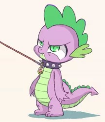 Size: 600x694 | Tagged: artist:susu, collar, derpibooru import, dog collar, dragon dog spike, heart, leash, pet, pet tag, safe, solo, spike, spiked collar, spike is not amused, unamused