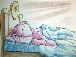 Size: 2164x1638 | Tagged: safe, artist:yo-yall, derpibooru import, pinkie pie, pony, bed, female, laying on bed, mare, on bed, solo