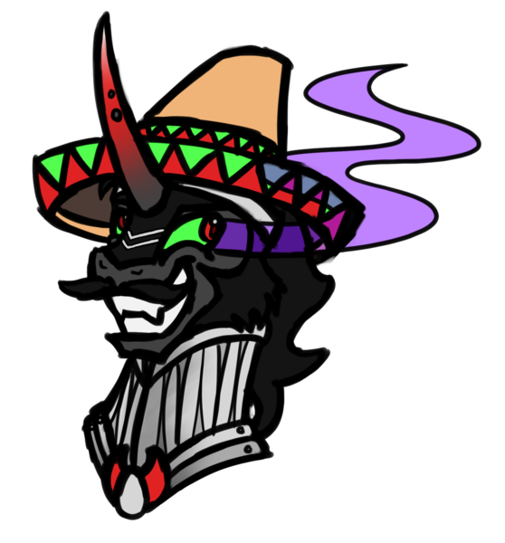 Size: 1435x1543 | Tagged: artist:wolframclaws, derpibooru import, king sombra, king sombrero, moustache, safe, simple background, solo, sombrero, transparent background