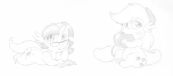 Size: 1637x719 | Tagged: apple, applejack, artist:joey darkmeat, book, chubby, cute, cute little fangs, derpibooru import, dragon, dragonified, dragonjack, glasses, monochrome, nom, safe, species swap, twilidragon, twilight sparkle