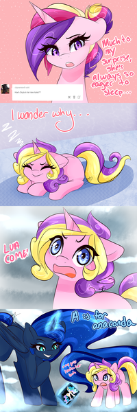 Size: 1280x3840 | Tagged: anaconda, artist:sugarberry, ask-cadance, baby got back, comic, derpibooru import, dream walker luna, nicki minaj, offspring, parent:princess cadance, parent:shining armor, parents:shiningcadance, princess cadance, princess celestia, princess luna, princess skyla, safe, sir mix-a-lot, tumblr