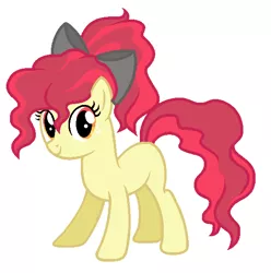 Size: 574x578 | Tagged: safe, artist:unoriginai, derpibooru import, oc, oc:ginger gold, unofficial characters only, pony, blank flank, bow, female, freckles, hair bow, mare, offspring, parent:apple bloom, parent:flim, parents:flimbloom, simple background, solo, white background