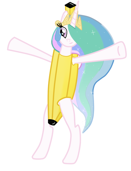 Size: 439x571 | Tagged: safe, derpibooru import, princess celestia, pony, banana, banana suit, bananalestia, bipedal, clothes, costume, crown, solo