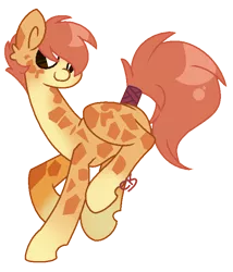 Size: 622x727 | Tagged: artist:xxgoreprincessxx, brown eyes, derpibooru import, giraffe, long legs, long neck, oc, oc:acacias zarafu, safe, simple background, smiling, solo, tail wrap, transparent background, unofficial characters only