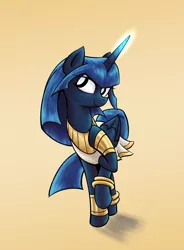 Size: 1050x1430 | Tagged: anklet, artist:lovelyneckbeard, bedroom eyes, bracelet, clothes, cute, derpibooru import, egyptian, egyptian pony, glowing horn, magic, princess luna, raised leg, safe, smiling, solo