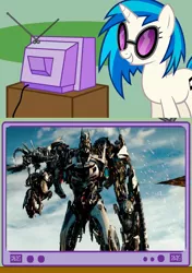 Size: 564x800 | Tagged: bayformers, decepticon, derpibooru import, exploitable meme, laserbeak, meme, obligatory pony, safe, soundscratch, soundwave, transformers, transformers dark of the moon, tv meme, vinyl scratch