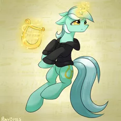 Size: 3000x3000 | Tagged: safe, artist:novabytes, derpibooru import, lyra heartstrings, pony, unicorn, fanfic:background pony, clothes, emo lyra, hoodie, lyre, sad, solo