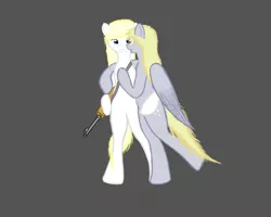 Size: 1500x1200 | Tagged: safe, artist:thelittlesnake, derpibooru import, derpy hooves, oc, oc:aryanne, earth pony, pegasus, pony, bipedal, female, gun, hug, mare, rifle, waist, weapon