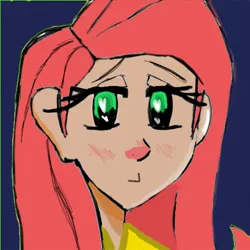 Size: 512x512 | Tagged: artist:the hungry veggie, blushing, close-up, cute, derpibooru import, fluttershy, human, humanized, looking at you, portrait, safe, solo