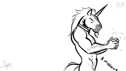 Size: 1024x576 | Tagged: safe, artist:bgn, derpibooru import, oc, oc:nado, unofficial characters only, anthro, unicorn, chest hair, collar, male, muscles, solo