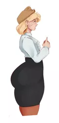 Size: 1024x2137 | Tagged: applebucking thighs, applejack, artist:sundown, clothes, derpibooru import, huge butt, human, humanized, impossibly large thighs, large butt, pencil skirt, safe, secretary, simple background, skirt, the ass was fat, thunder thighs, white background, wide hips