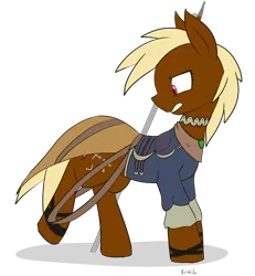 Size: 2502x2704 | Tagged: artist:erthilo, clothes, derpibooru import, dress, fallout equestria, fallout equestria: outlaw, oc, oc:caltrop, safe, solo, stirrups, unofficial characters only